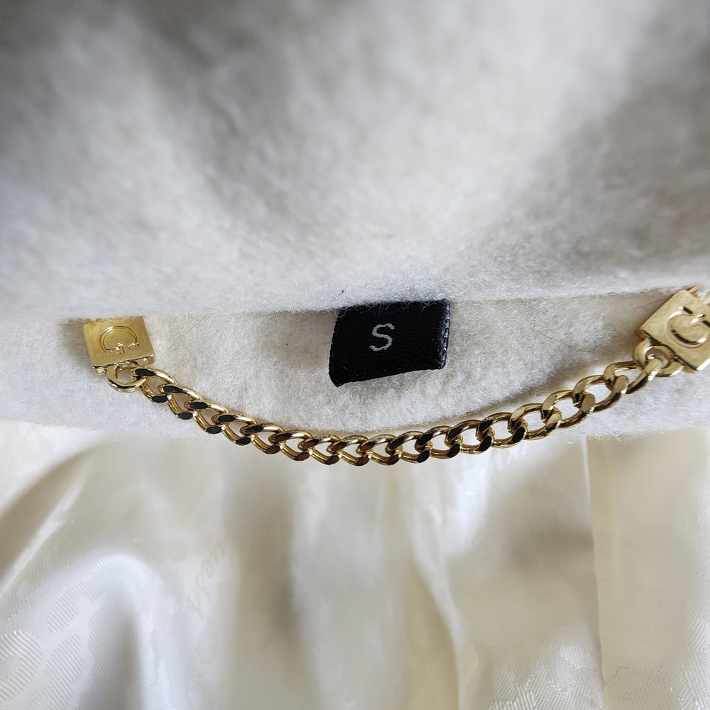 GUESS Wool Cream Gold Buttons Pea Coat Women's Small With Waist Belt Formal - Picture 8 of 12
